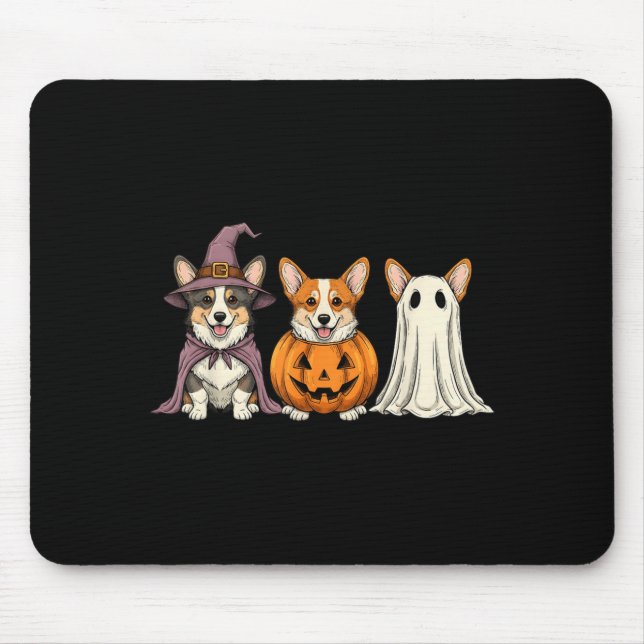 Spooky Ghost Corgi Pumpkin Halloween Dog Lover Mouse Mat (Front)