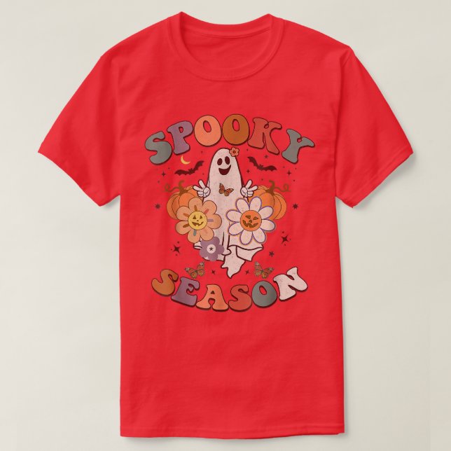 Spooky Ghost Costume Groovy Spooky Season Funny Ha T-Shirt (Design Front)
