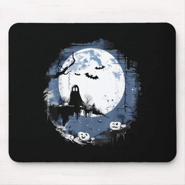 Spooky Ghost Costume Halloween Pumpkin Lantern Mouse Mat (Front)