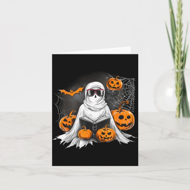 Spooky Ghost Costume Mummy Spider Web Pumpkin Card (Front)