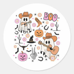 Spooky Ghost Cowboy Cute Halloween Boo Western Ret Classic Round Sticker