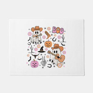 Spooky Ghost Cowboy Cute Halloween Boo Western Ret Doormat