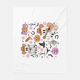 Spooky Ghost Cowboy Cute Halloween Boo Western Ret Fleece Blanket
