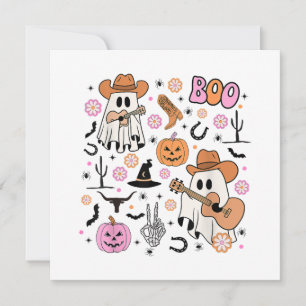 Spooky Ghost Cowboy Cute Halloween Boo Western Ret Invitation
