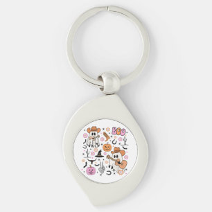 Spooky Ghost Cowboy Cute Halloween Boo Western Ret Key Ring