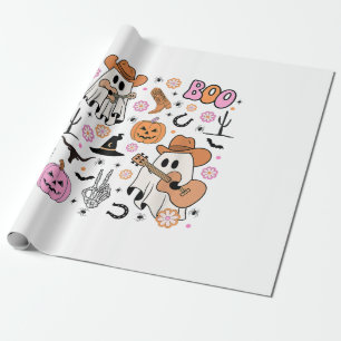 Spooky Ghost Cowboy Cute Halloween Boo Western Ret Wrapping Paper