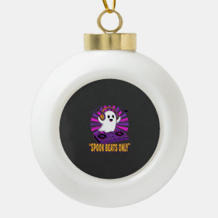 Spooky Ghost DJ Halloween Beats Design_1 Ceramic Ball Christmas Ornament