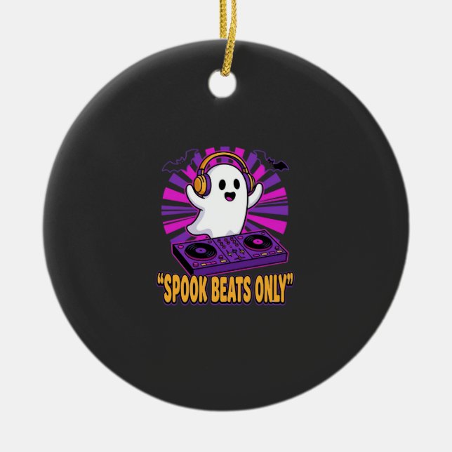 Spooky Ghost DJ Halloween Beats Design_1 Ceramic Tree Decoration (Front)