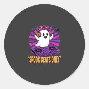 Spooky Ghost DJ Halloween Beats Design_1 Classic Round Sticker