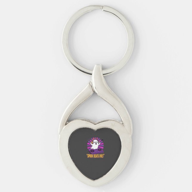 Spooky Ghost DJ Halloween Beats Design_1 Key Ring (Front)