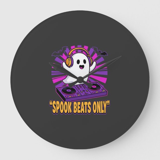 Spooky Ghost DJ Halloween Beats Design_1 Large Clock (Front)