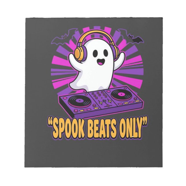 Spooky Ghost DJ Halloween Beats Design_1 Notepad (Front)