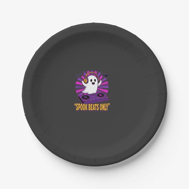 Spooky Ghost DJ Halloween Beats Design_1 Paper Plate (Front)
