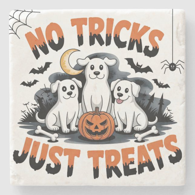 Spooky Ghost Dogs | Cute Halloween Dog Design Stone Coaster (Front)
