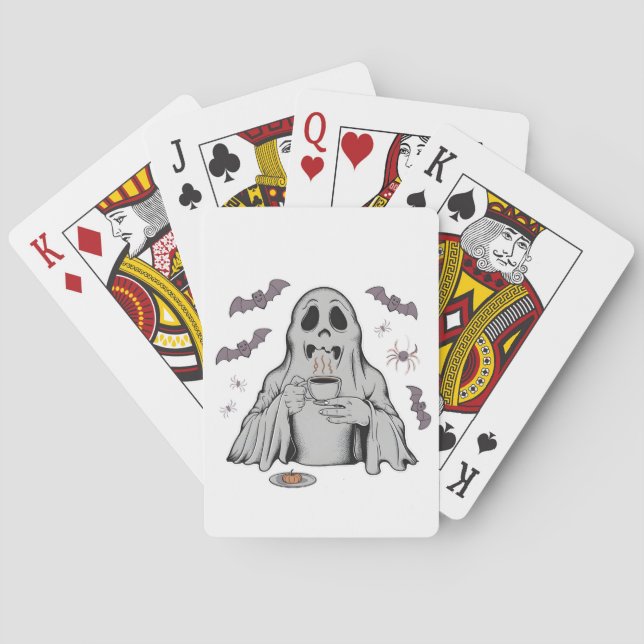 Spooky Ghost Drinking Coffee Caffeine Halloween  Playing Cards (Back)