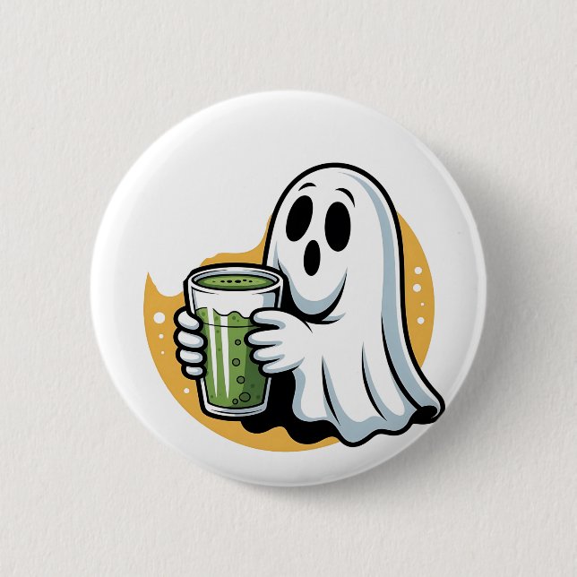 Spooky Ghost Drinking Matcha Halloween  6 Cm Round Badge (Front)