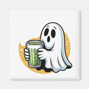Spooky Ghost Drinking Matcha Halloween  Magnet