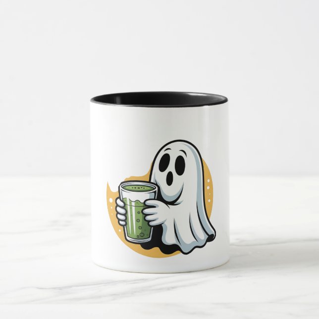 Spooky Ghost Drinking Matcha Halloween  Mug (Center)