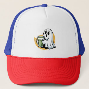 Spooky Ghost Drinking Matcha Halloween Trucker Hat