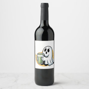 Spooky Ghost Drinking Matcha Halloween  Wine Label