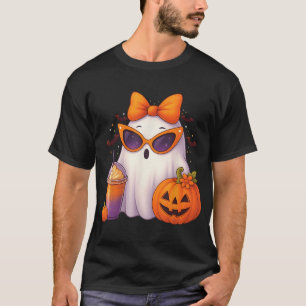 Spooky Ghost Drinking Pumpkin Iced Coffee  T-Shirt