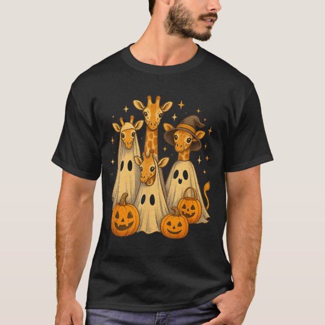 Spooky Ghost Giraffe Halloween African Animal Love T-Shirt (Front)