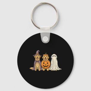 Spooky Ghost Golden Retriever Pumpkin Halloween Key Ring