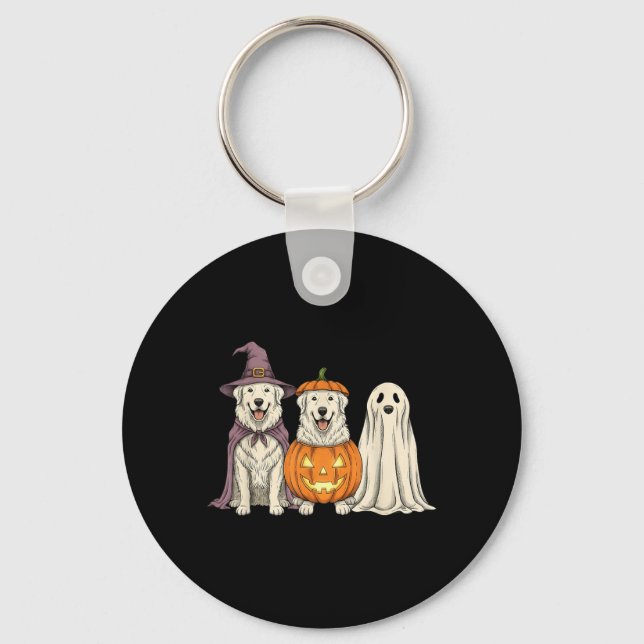 Spooky Ghost Great Pyrenees Pumpkin Halloween Dog Key Ring (Front)