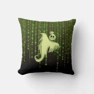 Spooky Ghost Green String Lights Square Cushion