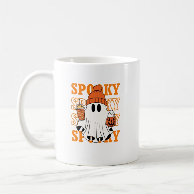 Spooky Ghost Halloween Coffee Design Coffee Mug (Left)