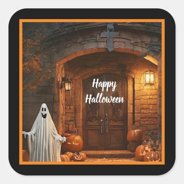 Spooky Ghost Halloween Collection Square Sticker (Front)