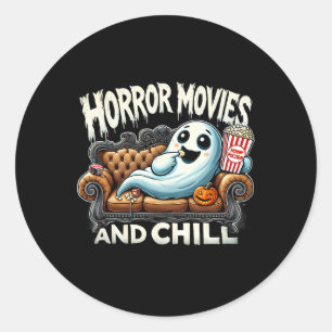 Spooky Ghost Halloween Horror Movies And Chill Mov Classic Round Sticker