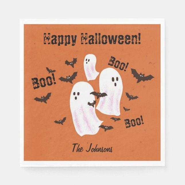 Spooky Ghost Halloween Paper Party Napkins (Front)