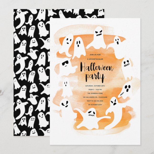 Spooky ghost Halloween party watercolor Holiday Card (Front/Back)
