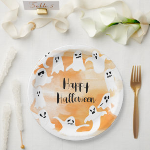 Spooky ghost Halloween party watercolor Paper Plate