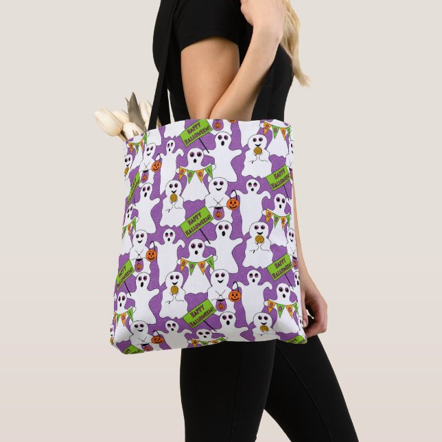 Spooky Ghost Halloween Tote Bag (Close Up)