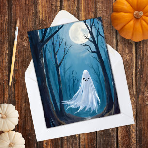 Spooky Ghost Happy Halloween Haunted Forest Holiday Card