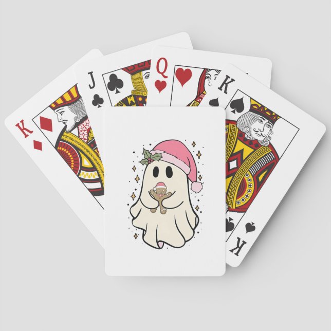 Spooky Ghost Holding a Gingerbread Christmas Playing Cards (Back)