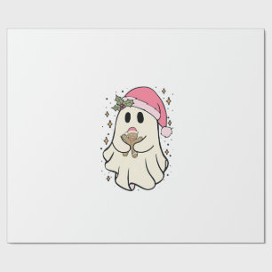 Spooky Ghost Holding a Gingerbread Christmas Wrapping Paper