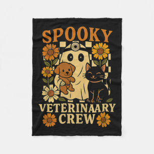 Spooky Ghost Holding Black Cat Dog Veterinarian Fleece Blanket