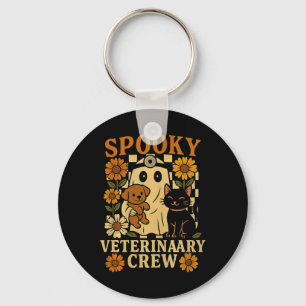 Spooky Ghost Holding Black Cat Dog Veterinarian Key Ring