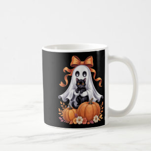 Spooky Ghost Holding Black Cat Groovy Floral Hallo Coffee Mug