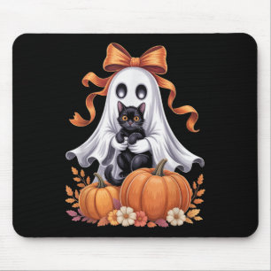 Spooky Ghost Holding Black Cat Groovy Floral Hallo Mouse Mat