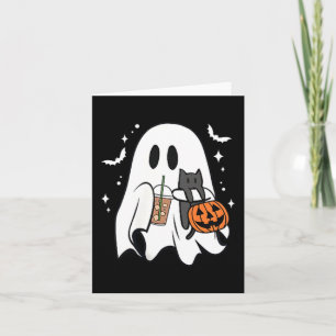 Spooky Ghost Holding Black Cat Halloween Ice Card