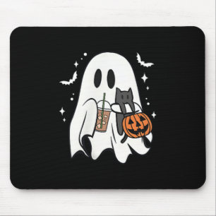Spooky Ghost Holding Black Cat Halloween Ice Coffe Mouse Mat