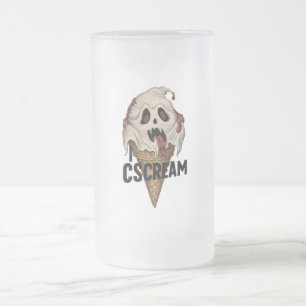 Spooky Ghost Ice Cream "I CSCREAM" Frosted Glass Beer Mug