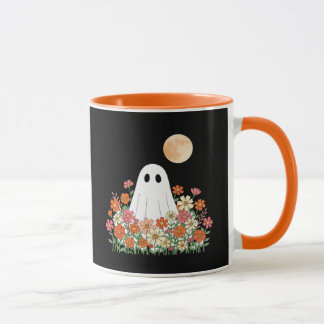 Spooky Ghost in Flowers Halloween Mug