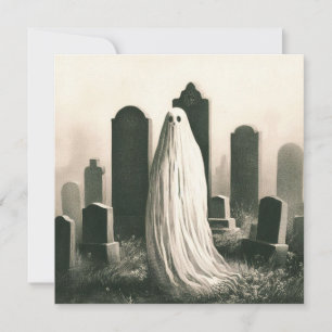 Spooky Ghost in Graveyard Horror Vintage Goth Card