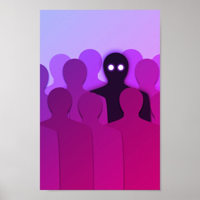 Spooky Ghost In People Crowd Horror Art Poster (Front)