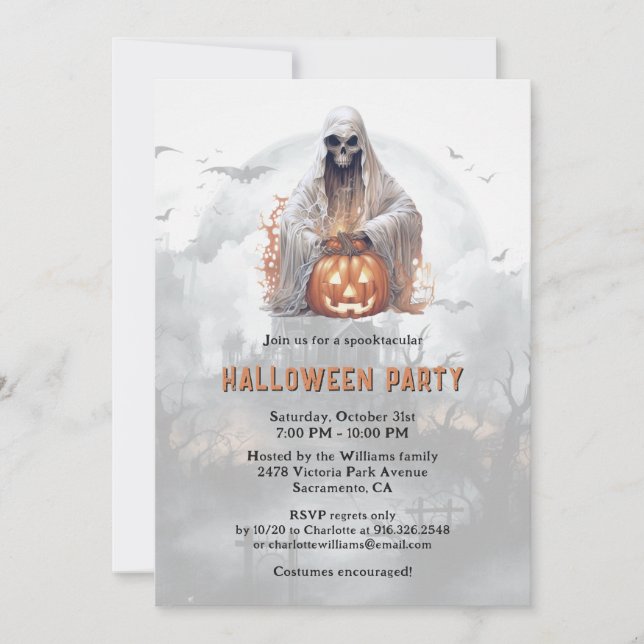 Spooky Ghost Jack-O-Lanterns Halloween Party Invitation (Front)
